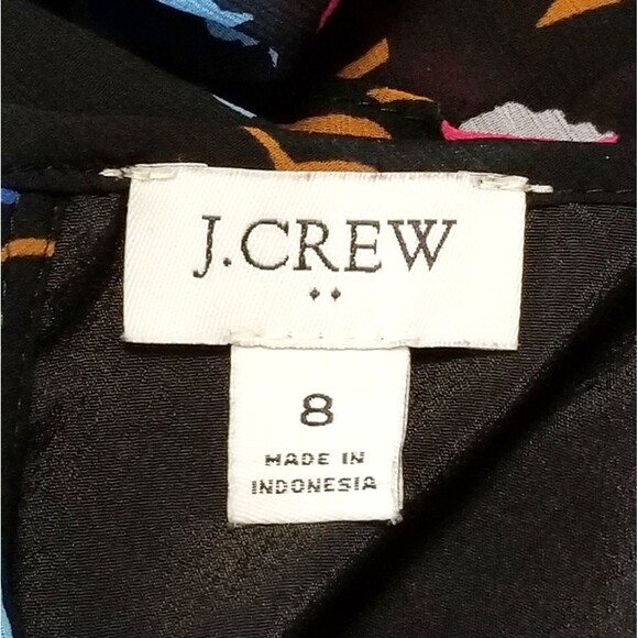 J CREW Women's Crinkle Ruffle Tiered Midi Dress Black Multi Sz 8 Colorful Floral - Picture 3 of 12